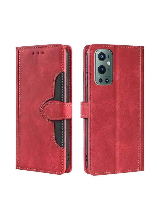 HuHa Case Cover For For OnePlus 9 Pro Skin Feel Straw Hat Magnetic Buckle Leather Phone Case(Red) 