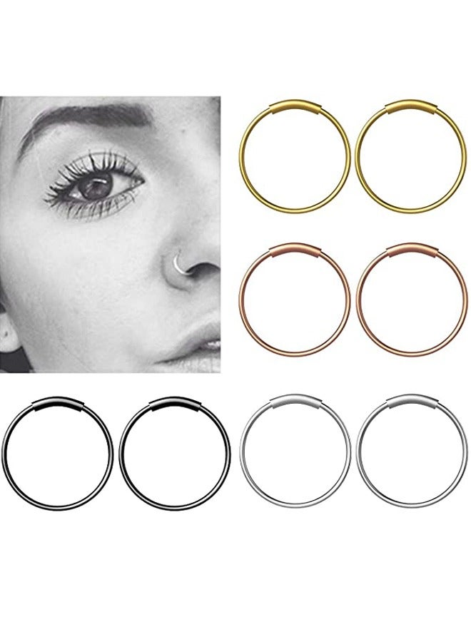 GUSGU 4 Pairs Nose Piercing Hoop Earrings 8mm Stainless Steel Hypoallergenic Earrings Cartilage Helix Lobes Septum Nose Ring Hinge Sleeper Piercing Earrings Body Piercing Jewelry for Men and Women - Image 3