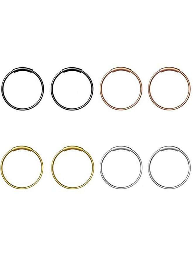 GUSGU 4 Pairs Nose Piercing Hoop Earrings 8mm Stainless Steel Hypoallergenic Earrings Cartilage Helix Lobes Septum Nose Ring Hinge Sleeper Piercing Earrings Body Piercing Jewelry for Men and Women - Image 1