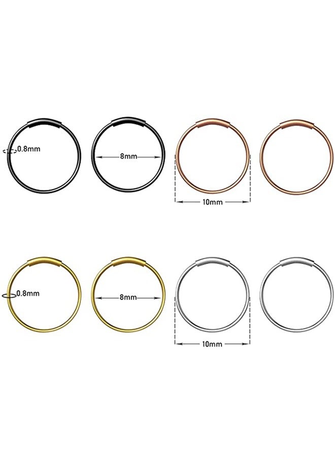 GUSGU 4 Pairs Nose Piercing Hoop Earrings 8mm Stainless Steel Hypoallergenic Earrings Cartilage Helix Lobes Septum Nose Ring Hinge Sleeper Piercing Earrings Body Piercing Jewelry for Men and Women - Image 2