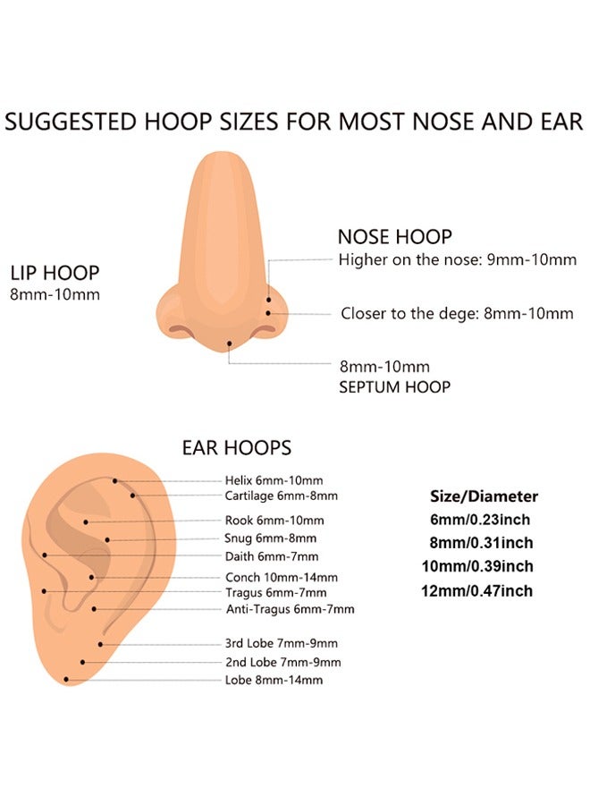 GUSGU 4 Pairs Nose Piercing Hoop Earrings 8mm Stainless Steel Hypoallergenic Earrings Cartilage Helix Lobes Septum Nose Ring Hinge Sleeper Piercing Earrings Body Piercing Jewelry for Men and Women - Image 5