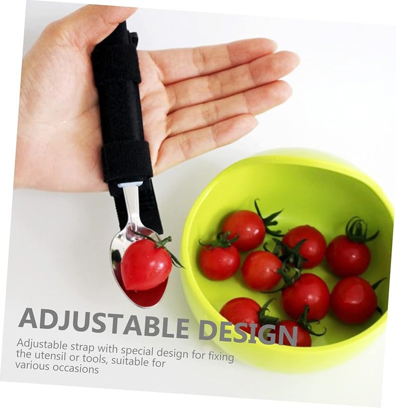 حامل أدوات مائدة قابل للتكيف مع حزام معصم مع فتحة ملعقة ودعم قبضة للمسنين وذوي الإعاقة من النايلون الأسود - Image 5