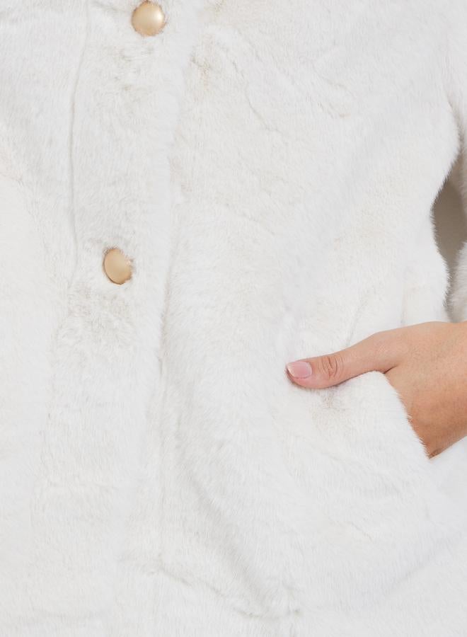 Styli Off White Faux Fur Longline Coat - Image 4