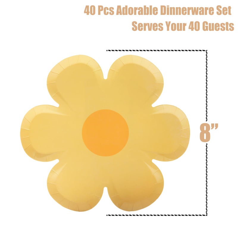 GGBOY 40PCS Daisy Plates Flower Paper Plates  8"" Yellow Daisy Paper Plates Flower Plates Disposable  Groovy Plates Spring Daisy Party Paper Plates Cute Flower Shaped Paper Plates Daisy Party Supplies - Image 4