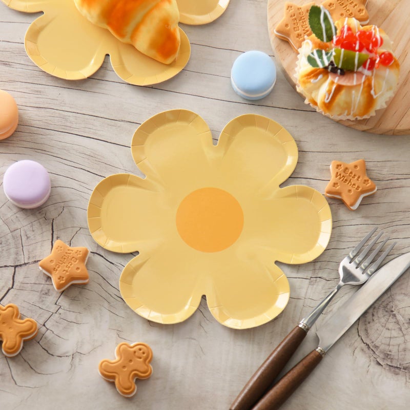 GGBOY 40PCS Daisy Plates Flower Paper Plates  8"" Yellow Daisy Paper Plates Flower Plates Disposable  Groovy Plates Spring Daisy Party Paper Plates Cute Flower Shaped Paper Plates Daisy Party Supplies - Image 5
