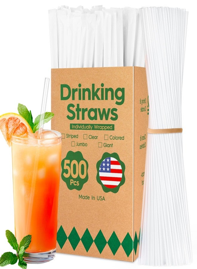 Delxo 500 Count Individually Wrapped Clear Plastic Straws - 7.75 Inch Long, 0.23 Inch Diameter - Disposable Drinking Straws for Party, Every Occasion - Made in USA - Image 1