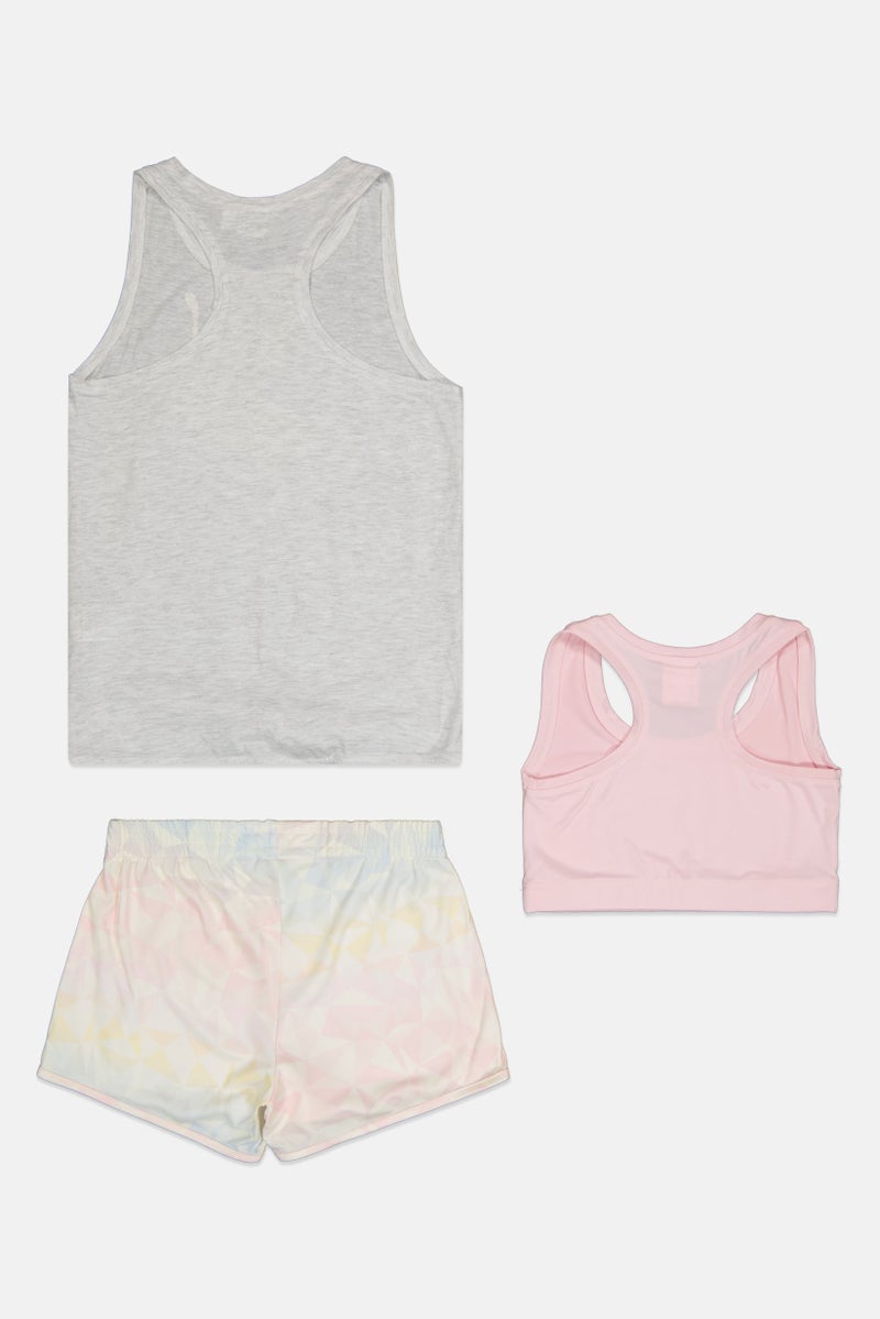 PUMA Kids Girl 3 Pcs Sportswear Fit Sleeveless Tops And Bottom Outdoor Set, Multicolor - Image 3