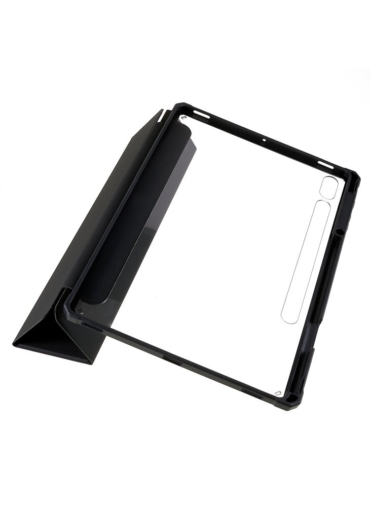 جراب تابلت Samsung Galaxy Tab S10+/S9+/S8+/S7+/S7 FE Skin-Touch Tri-Fold Stand Tablet Case مصنوع من جلد البولي يوريثان الحراري والأكريليك الشفاف - أسود - Image 4