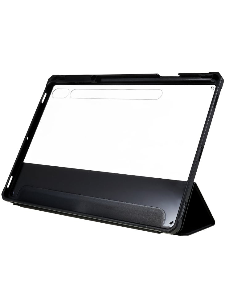 جراب تابلت Samsung Galaxy Tab S10+/S9+/S8+/S7+/S7 FE Skin-Touch Tri-Fold Stand Tablet Case مصنوع من جلد البولي يوريثان الحراري والأكريليك الشفاف - أسود - Image 2