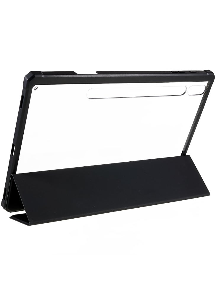جراب تابلت Samsung Galaxy Tab S10+/S9+/S8+/S7+/S7 FE Skin-Touch Tri-Fold Stand Tablet Case مصنوع من جلد البولي يوريثان الحراري والأكريليك الشفاف - أسود - Image 3