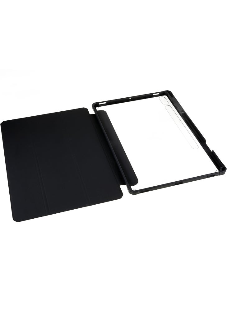 جراب تابلت Samsung Galaxy Tab S10+/S9+/S8+/S7+/S7 FE Skin-Touch Tri-Fold Stand Tablet Case مصنوع من جلد البولي يوريثان الحراري والأكريليك الشفاف - أسود - Image 5
