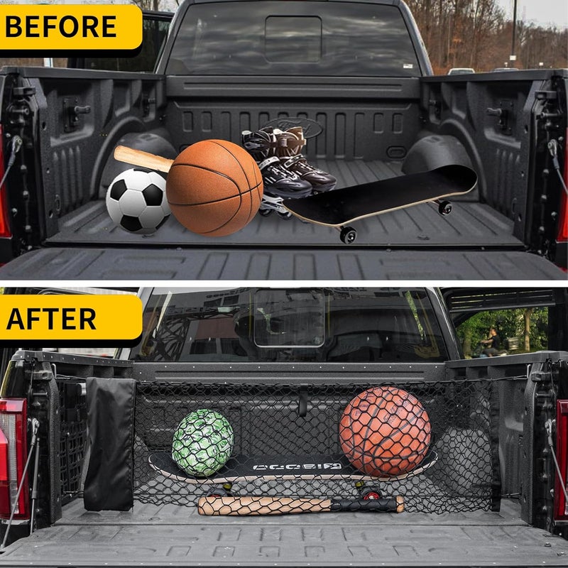 Maxzina Cargo Net Compatible with 2015-2025 Ford F150 2017+ F250 F350 F450 Truck Bed Cargo Net 4.10'×1.51' Double Layer Envelope Style Dense Mesh Trunk Organizer for 2024 F-150 Exterior Accessories - Image 2