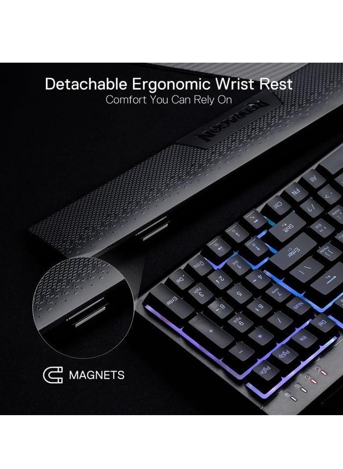 REDRAGON Shiva K515 98-Key RGB Membrane Gaming Keyboard, Mechanical-Feel Linear Switches, 26-Key Anti-Ghosting, 4 Onboard Macro Keys, Dedicated Multimedia Keys, Detachable Wrist Rest, Software Customizable Lighting, Black | K515-RGB - Image 5