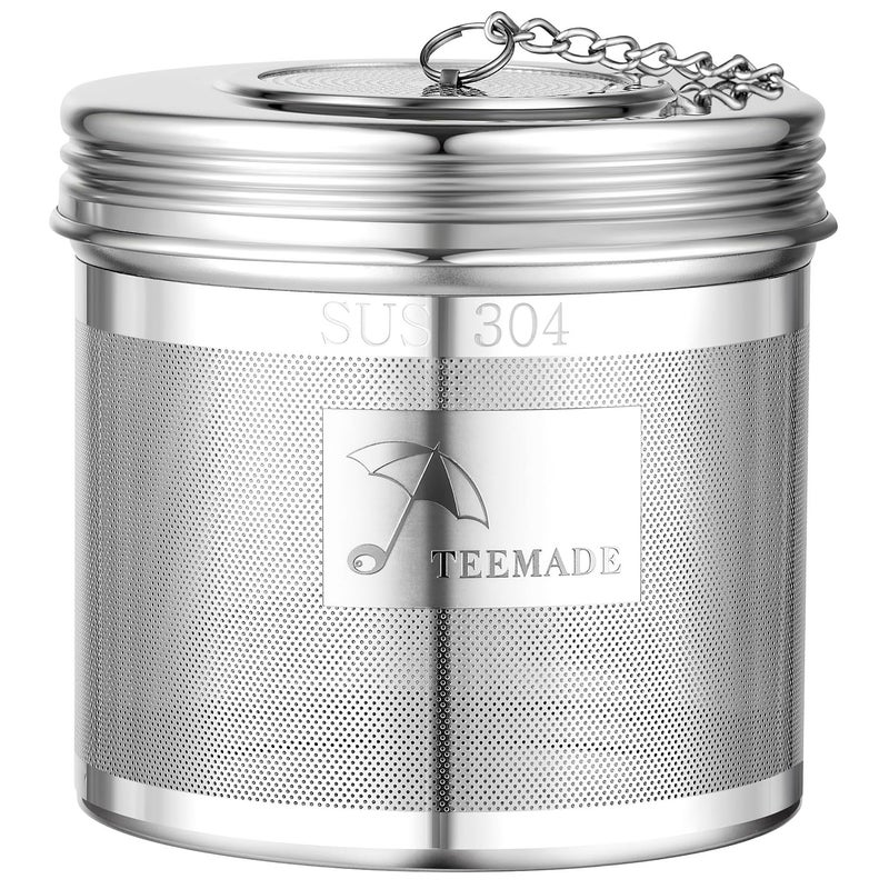 TEEMADE Extra Large Tea Infuser 304 Stainless Steel with Threaded Lid  Chain HookPerfect for Loose Leaf TeaCookingHerbsIced Tea  Soup  Extra Fine Mesh Tea Strainers