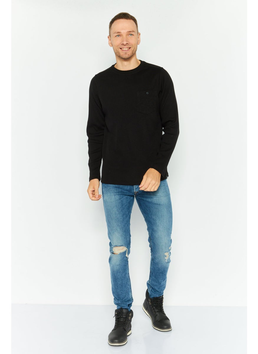 Hurley Men Crew Neck Long Sleeve Textured Sweatshirt, Black  - Image 2