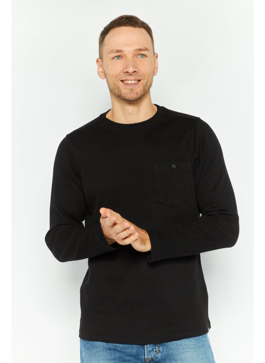 Hurley Men Crew Neck Long Sleeve Textured Sweatshirt, Black  - Image 1