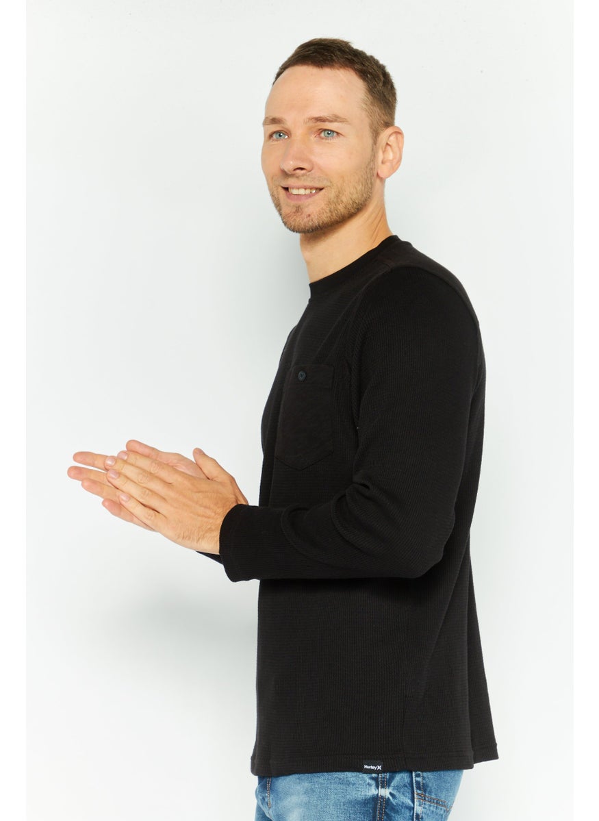 Hurley Men Crew Neck Long Sleeve Textured Sweatshirt, Black  - Image 3