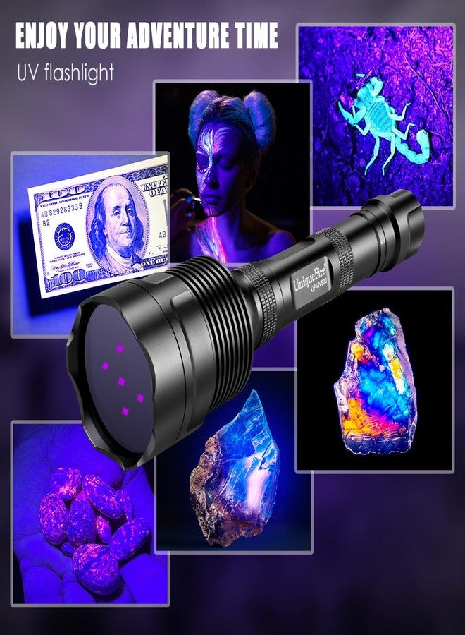 UniqueFire 365nm Black Light UV Flashlight with 5 LEDs Professional UV Light, 50W Powerful Blacklight Flashlight Rechargeable for Pet Urine Finding & Mineral, Antique Detection, Scorpion Search, etc - Image 2