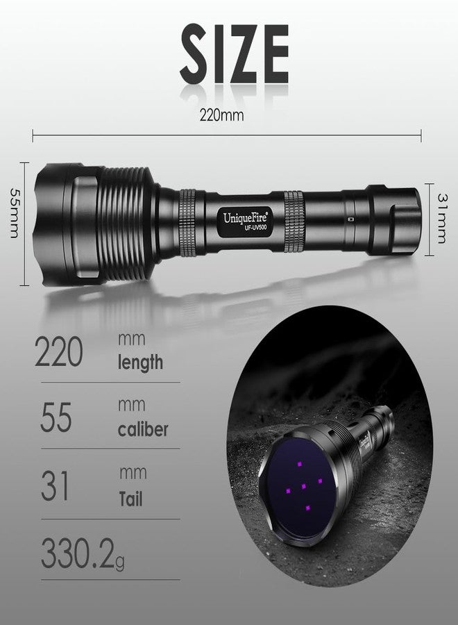 UniqueFire 365nm Black Light UV Flashlight with 5 LEDs Professional UV Light, 50W Powerful Blacklight Flashlight Rechargeable for Pet Urine Finding & Mineral, Antique Detection, Scorpion Search, etc - Image 3