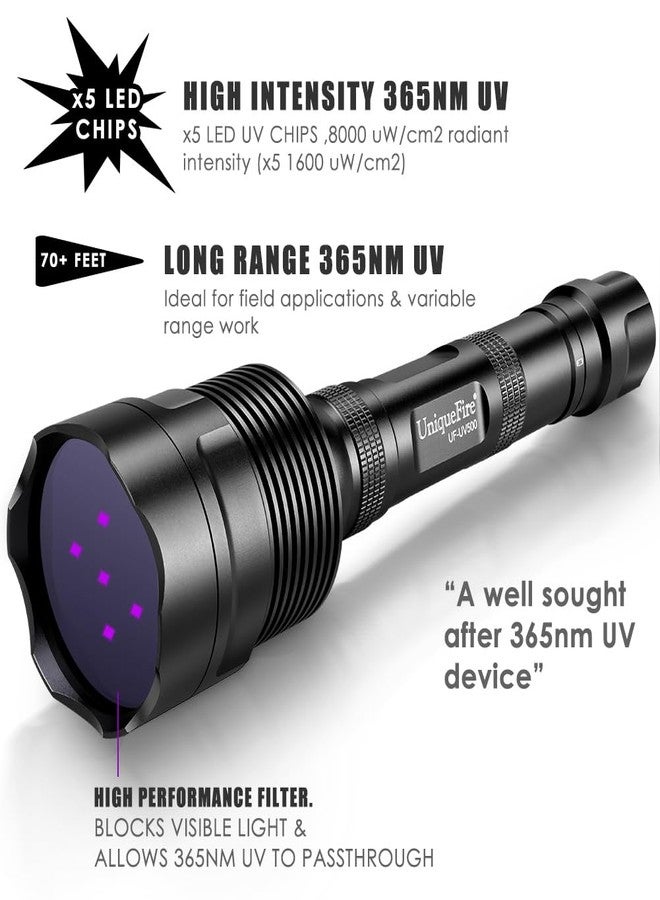 UniqueFire 365nm Black Light UV Flashlight with 5 LEDs Professional UV Light, 50W Powerful Blacklight Flashlight Rechargeable for Pet Urine Finding & Mineral, Antique Detection, Scorpion Search, etc - Image 4