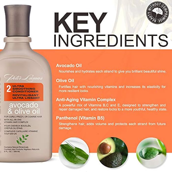 Peter Lamas Ultra Smoothing Conditioner (9 Oz) | Infused with Avocado and Olive Oil | Soften Hair, Increase Shine & Eliminate Frizz | For Curly, Frizzy, Coarse Hair | Vegan, Paraben & Sulfate-Free - Image 3