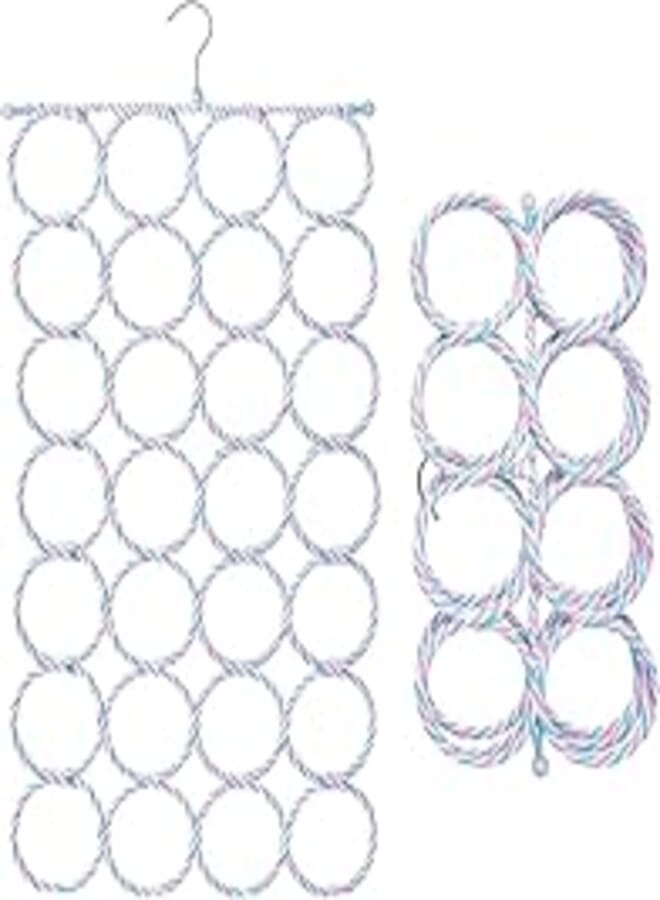 Scarf Hanger Holder Organizer, 28-Hole Foldable Complement Shawls Hangers, Ring Rope Slots Holder for storing Wraps, Shawl, Tie, Belt, Scarves, Socks, Multicolour 