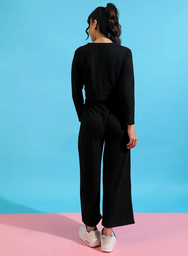 PINACOLADA  Women's Midnight Black Ribbed Co-Ord Set for Women | Best Price UAE