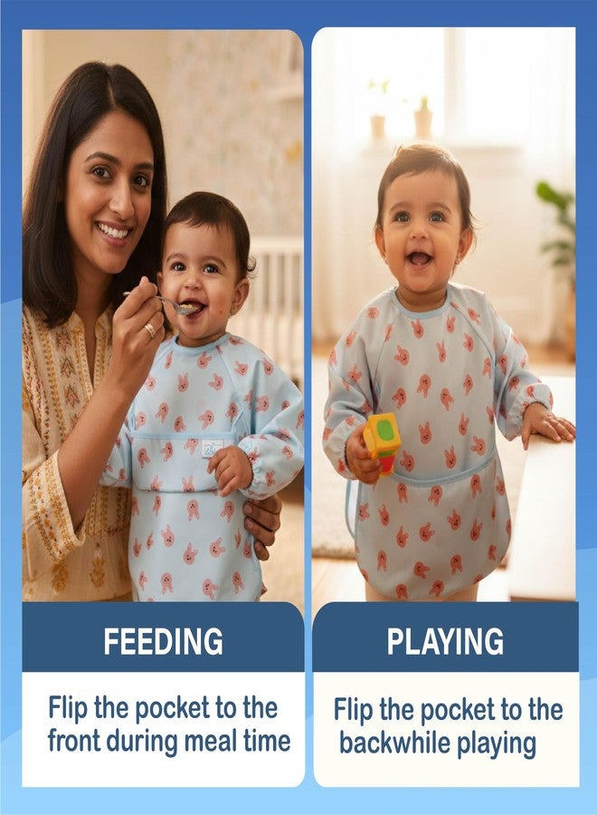 Chic Buddy Baby Apron Waterproof Feeding Dress - Full Sleeves Bibs for Babies 6-12 Months, Easy to Wipe, Comfortable for 1-2 Year Olds with Adjustable hook (Cute Bunny print - Image 2
