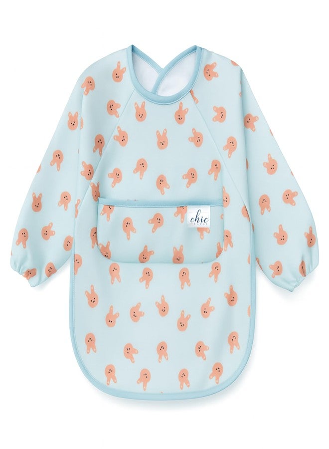 Chic Buddy Baby Apron Waterproof Feeding Dress - Full Sleeves Bibs for Babies 6-12 Months, Easy to Wipe, Comfortable for 1-2 Year Olds with Adjustable hook (Cute Bunny print - Image 1