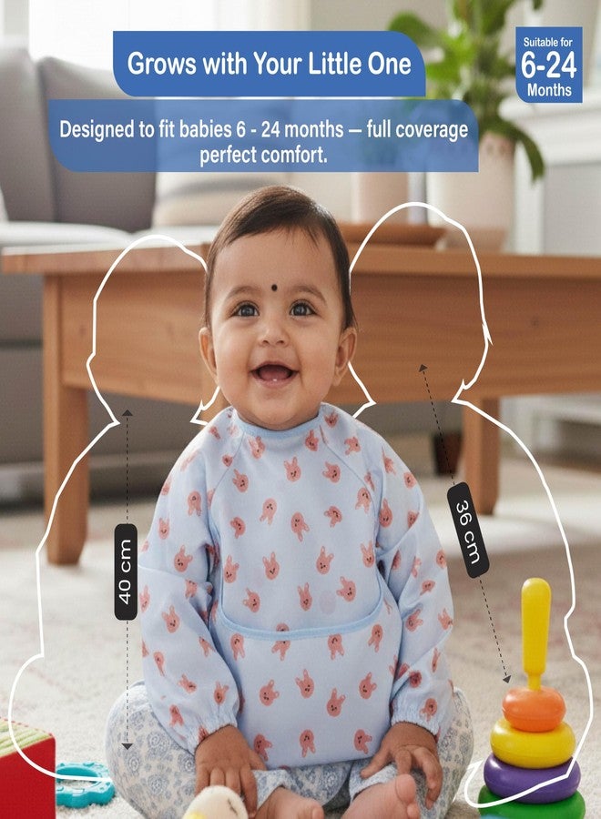 Chic Buddy Baby Apron Waterproof Feeding Dress - Full Sleeves Bibs for Babies 6-12 Months, Easy to Wipe, Comfortable for 1-2 Year Olds with Adjustable hook (Cute Bunny print - Image 4