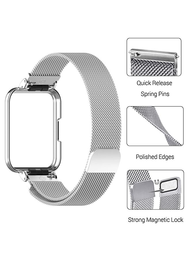 O Ozone Milanese Band For Redmi Watch 2 Lite /Xiaomi Mi Watch 2 Lite, Metal Mesh Magnetic loop with Metal Protector Case Replacement Strap Women Men - Silver - Image 4