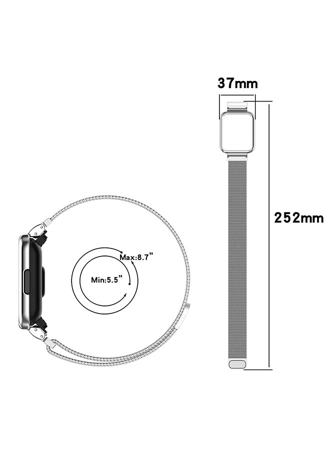 O Ozone Milanese Band For Redmi Watch 2 Lite /Xiaomi Mi Watch 2 Lite, Metal Mesh Magnetic loop with Metal Protector Case Replacement Strap Women Men - Silver - Image 5