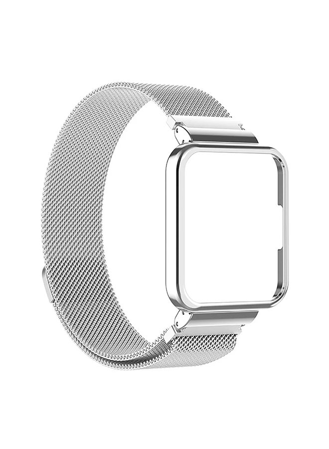O Ozone Milanese Band For Redmi Watch 2 Lite /Xiaomi Mi Watch 2 Lite, Metal Mesh Magnetic loop with Metal Protector Case Replacement Strap Women Men - Silver - Image 2