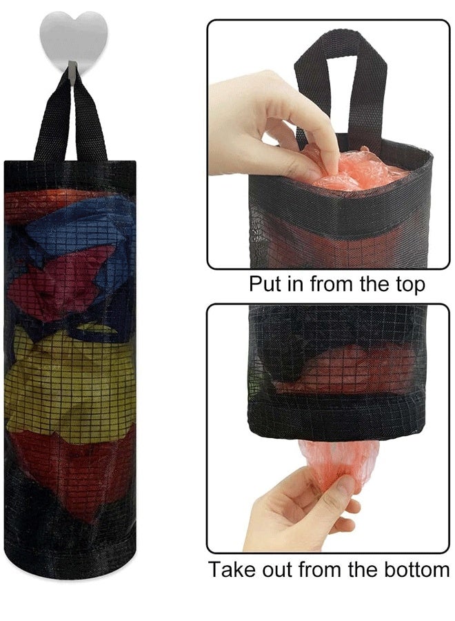 Reelyo 2 Pcs Plastic Bag Holder Trash Bags Storage Dispenser Organizer for Home Kitchen Mesh Hanging Storage Dispensers Recycling Garbage Folding Hanging Storage Bag Grocery Bags Holder (Black)  - Image 4