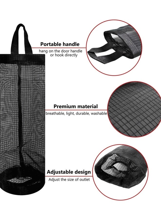 Reelyo 2 Pcs Plastic Bag Holder Trash Bags Storage Dispenser Organizer for Home Kitchen Mesh Hanging Storage Dispensers Recycling Garbage Folding Hanging Storage Bag Grocery Bags Holder (Black)  - Image 2