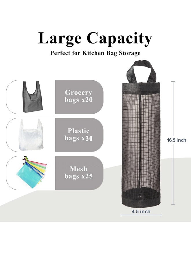 Reelyo 2 Pcs Plastic Bag Holder Trash Bags Storage Dispenser Organizer for Home Kitchen Mesh Hanging Storage Dispensers Recycling Garbage Folding Hanging Storage Bag Grocery Bags Holder (Black)  - Image 5