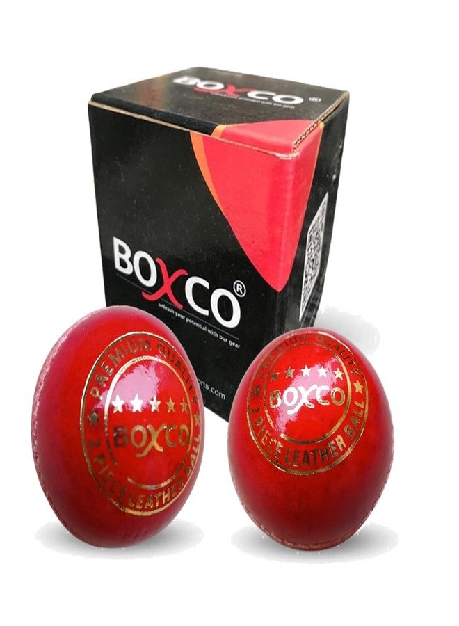 BOXCO Premium Hand Stiched Two Piece Cricket Leather Ball for T20, One Day and Test Matches (Pack of 2) (Premium Red) - Image 1