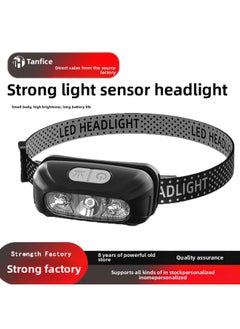 Generic Outdoor White Laser Induction Headlight COB Red Warning Light With Digital Display Long Endurance Super Bright Night Running Fishing Headlight-Color:T48  - Image 1