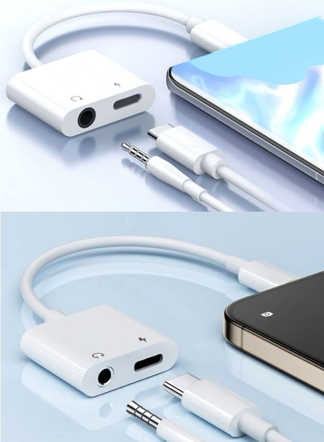 CF USB-C to USB-C Port 3.5mm Audio Charging 2-in-1 Adapter Extender (No Power Required) Charging Audio Sync Connector (White) - Image 3
