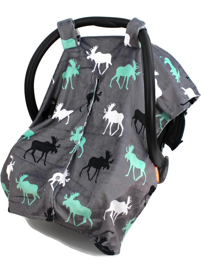 Dear Baby Gear Deluxe Car Seat Canopy, Reversible Custom Minky Print Black, Grey, Mint Moose - Image 3
