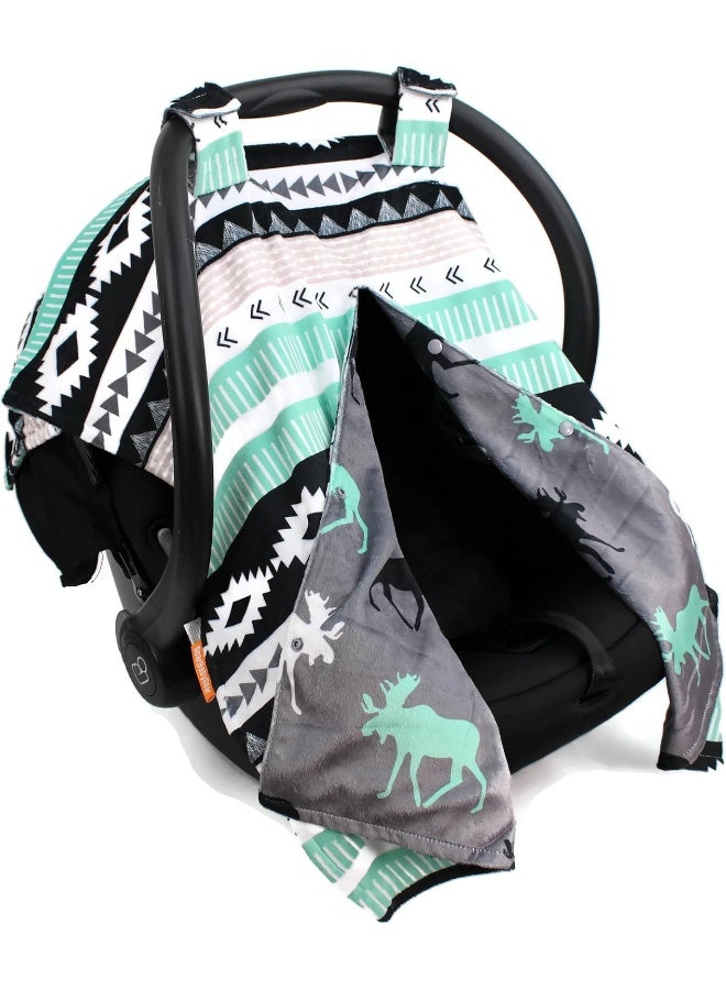 Dear Baby Gear Deluxe Car Seat Canopy, Reversible Custom Minky Print Black, Grey, Mint Moose - Image 2