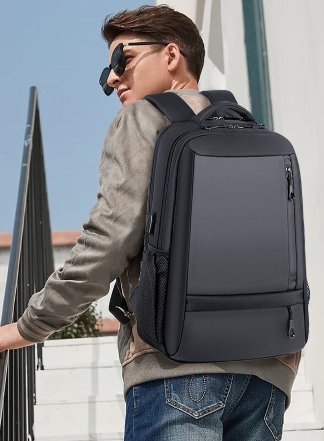 roaiss Waterproof Backpack School Bag with USB Port for Men Work Travel Flight Business Black - Image 2