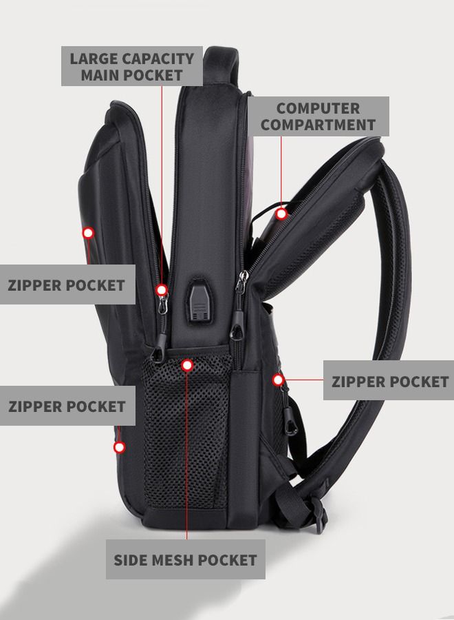 roaiss Waterproof Backpack School Bag with USB Port for Men Work Travel Flight Business Black - Image 4