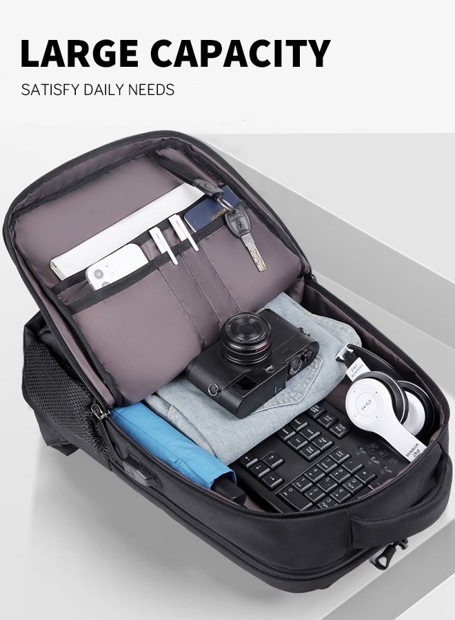 roaiss Waterproof Backpack School Bag with USB Port for Men Work Travel Flight Business Black - Image 3
