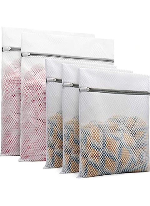 5Pcs Durable Honeycomb Mesh Laundry Bags for Delicates (2 Large 16 x 20 Inches, 3 Medium 12 x 16 Inches)