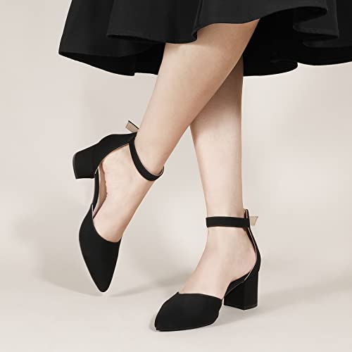 Ankis Closed Toe Heels for Women -Black Pointed Toe Heels Low Block Chunky Women Pumps with Ankle Strap -2.25 Inch - Image 2