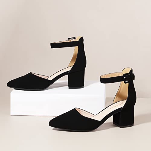 Ankis Closed Toe Heels for Women -Black Pointed Toe Heels Low Block Chunky Women Pumps with Ankle Strap -2.25 Inch - Image 4