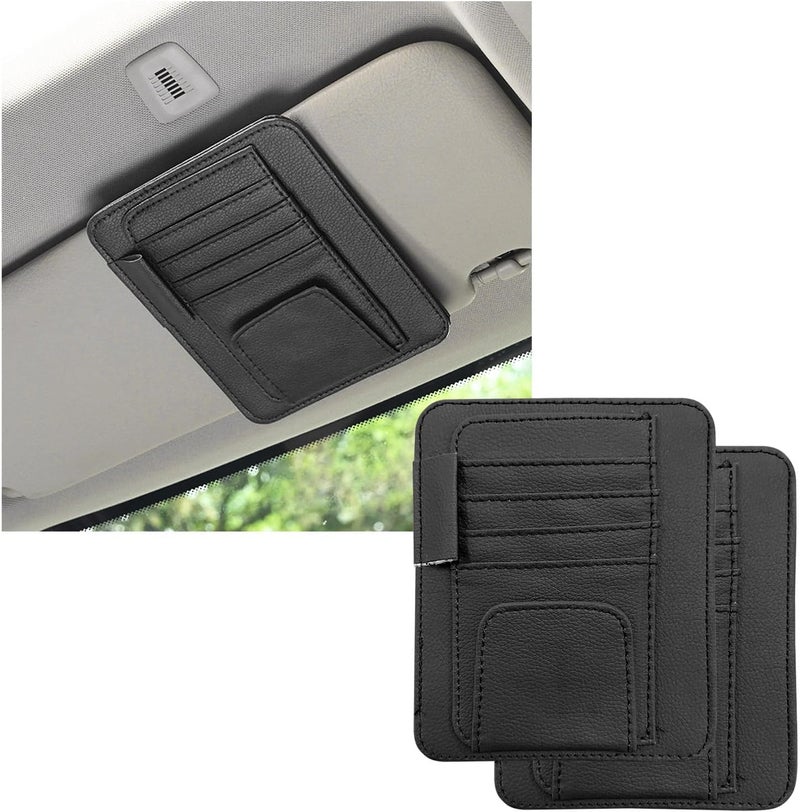 Dickno 2PCS Small Leather Car Sun Visor Organizer - Image 1