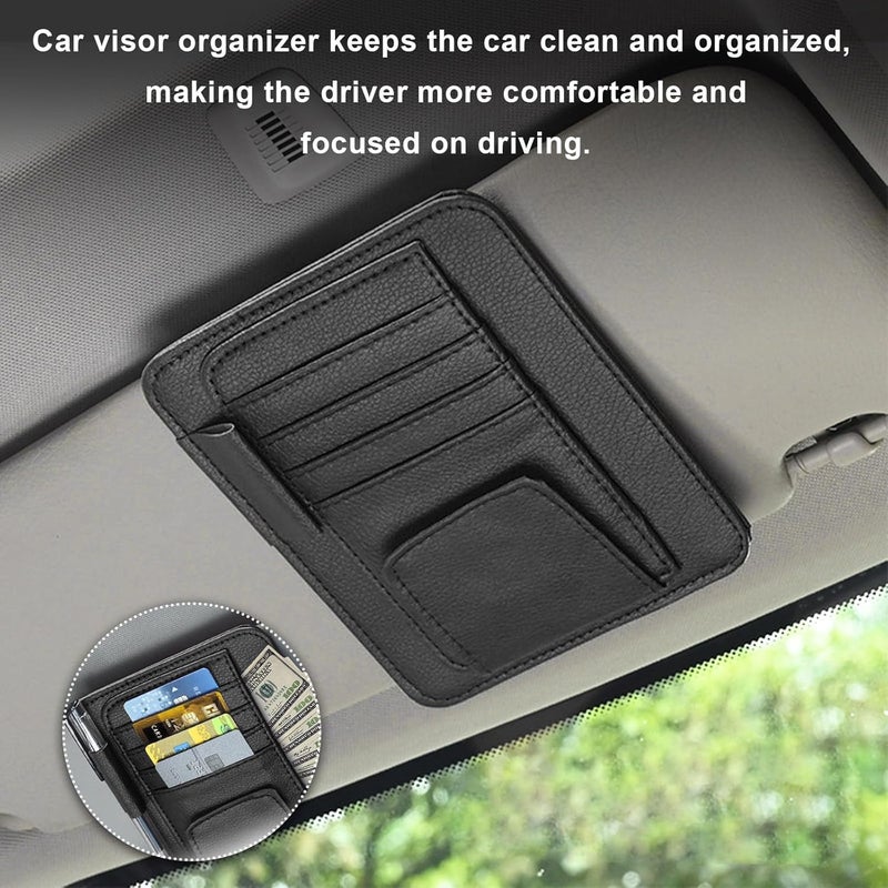 Dickno 2PCS Small Leather Car Sun Visor Organizer - Image 4
