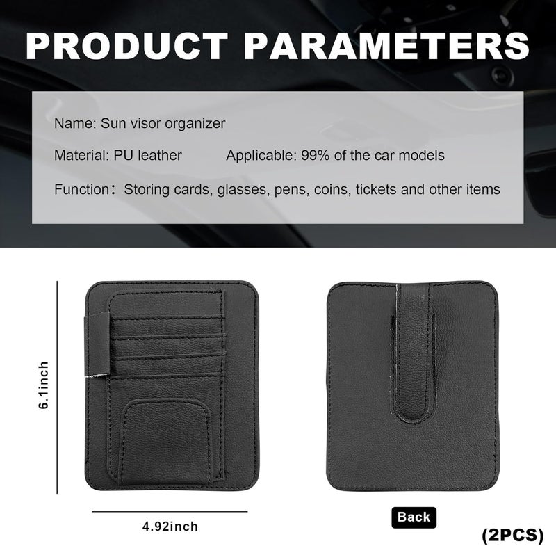 Dickno 2PCS Small Leather Car Sun Visor Organizer - Image 2